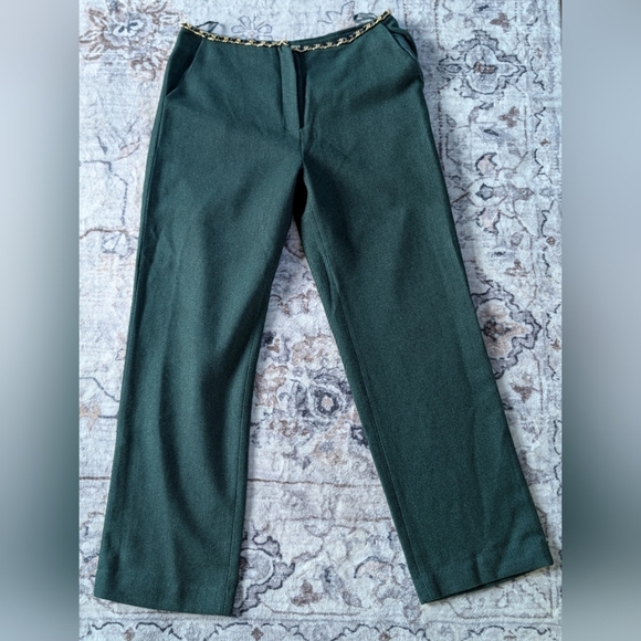 Elegant Green Jacket and Pants Combo with Gold Trim - Picture 9 of 16